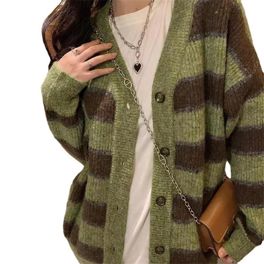 Damen Grobstrickjacke mit modischem Streifenmuster und lässigem Schnitt EB