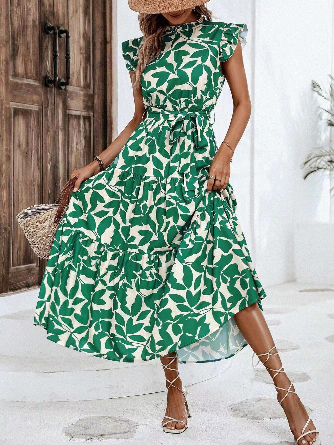 Damen Maxikleid mit Rüschendetails und floralem Print EB