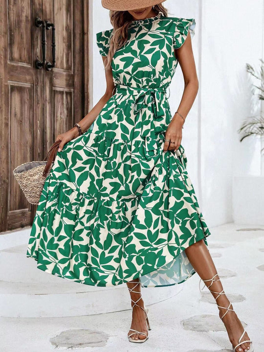 Damen Maxikleid mit Rüschendetails und floralem Print EB