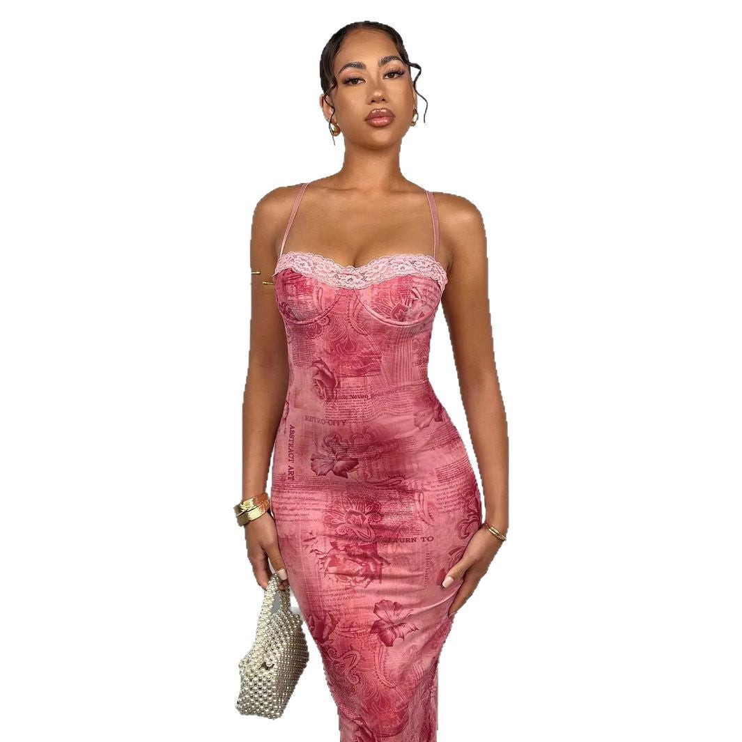 Damen Tailliertes Kleid mit trägerlosem Oberteil und floralem Muster EB