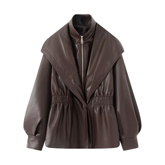 Damen elegante Bikerjacke mit lässigem Schnitt und voluminösen Ärmeln EB