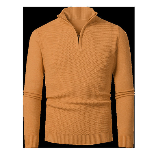 Herren nan Feinstrick-Halbzip-Pullover mit strukturierter Wellenoptik und Stehkragen EB