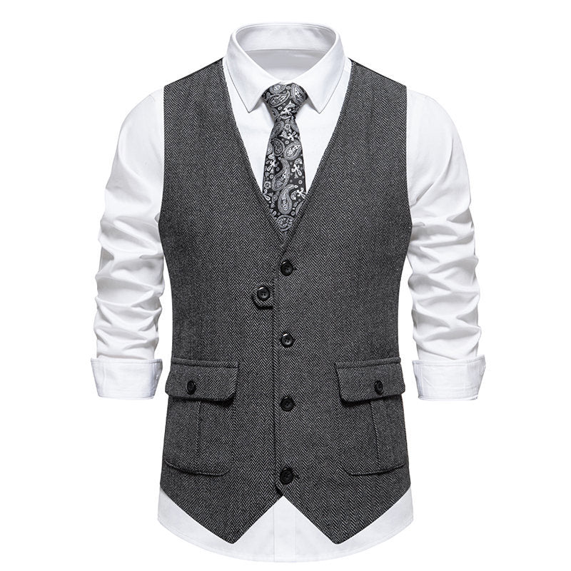Herren elegante Weste im Herringbone-Design mit praktischen Taschen EB