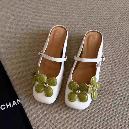Damen edle Ballerina-Schuhe mit dekorativem Blumen-Design und komfortablem Riemchen EB