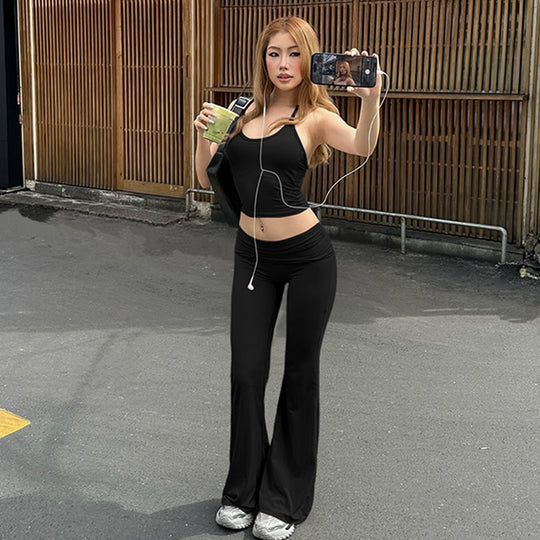 Damen Sportliches Sets mit weit geschnittenen Leggings und trägerlosem Oberteil EB