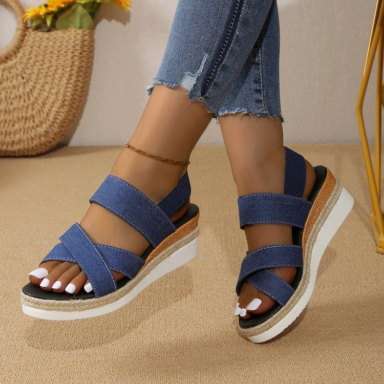 Damen Wedge-Sandalen mit elastischen Riemen und komfortablem Fußbett EB