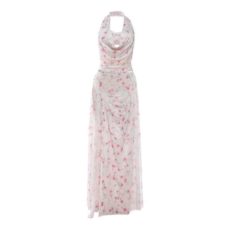 Damen Maxikleid mit floralem Drapierungsdesign EB