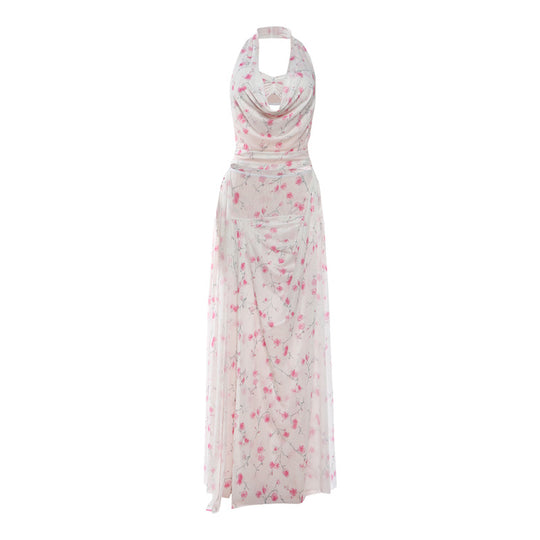 Damen Maxikleid mit floralem Drapierungsdesign EB