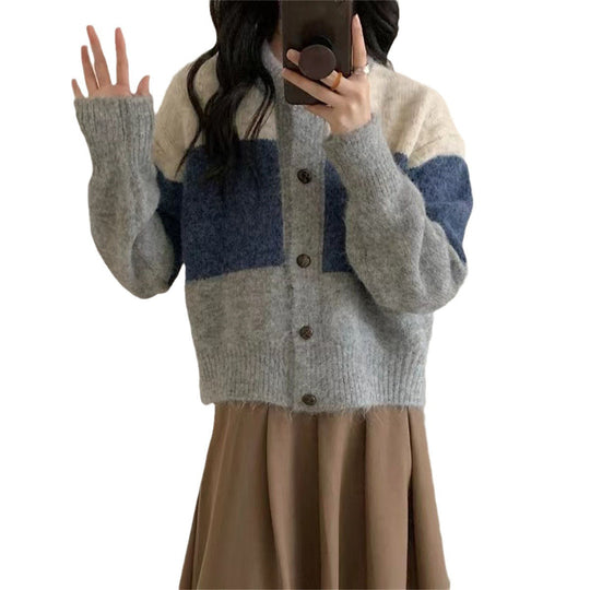 Damen Gemusterte Strickjacke mit Knopfleiste und überschnittenen Schultern EB