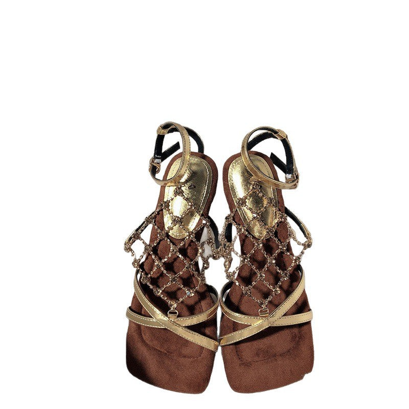 Damen elegante Sandalen mit dekorativem Strassbesatz EB