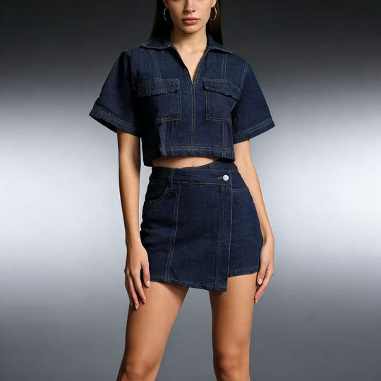 Damen modisches cropped Hemd mit aufgesetzten Taschen und lässigen Shorts EB