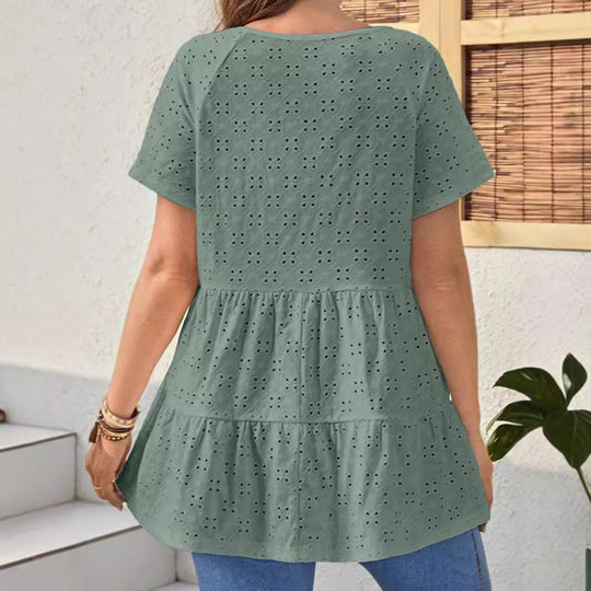 Damen Oberteil mit V-Ausschnitt und Rüschendesign EB
