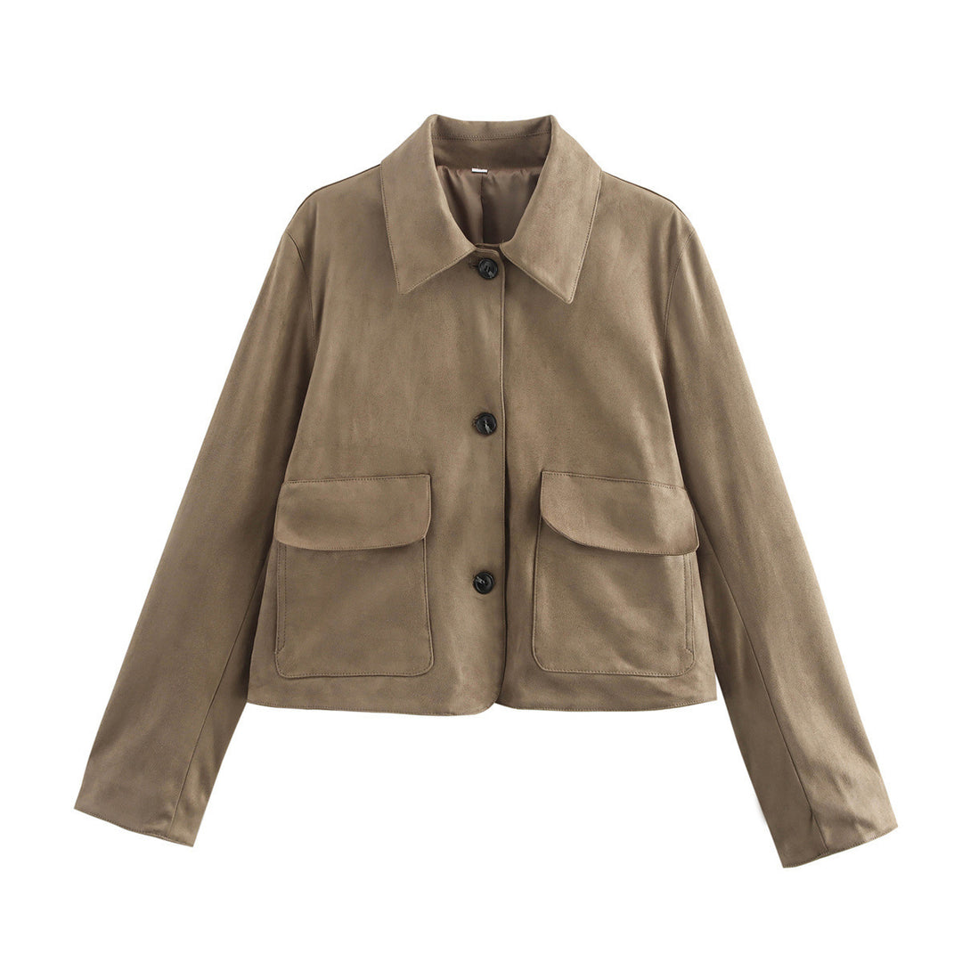 Damen modische Kurzjacke mit praktischen aufgesetzten Taschen EB