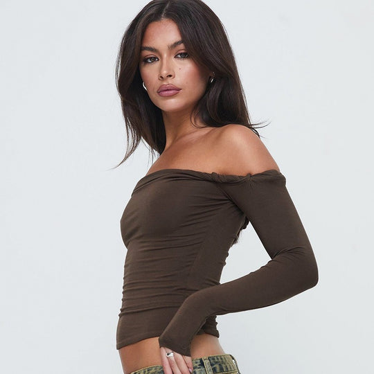Damen Offshoulder Langarmshirt mit eleganten Drapierungen EB