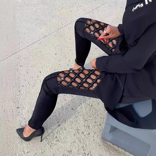 Damen Leggings mit Netzdetails und figurbetonter Passform EB
