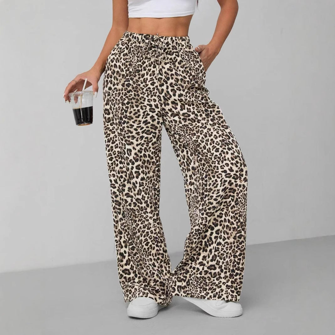Damen Relaxed Fit Leopardenmuster Palazzo-Hose EB