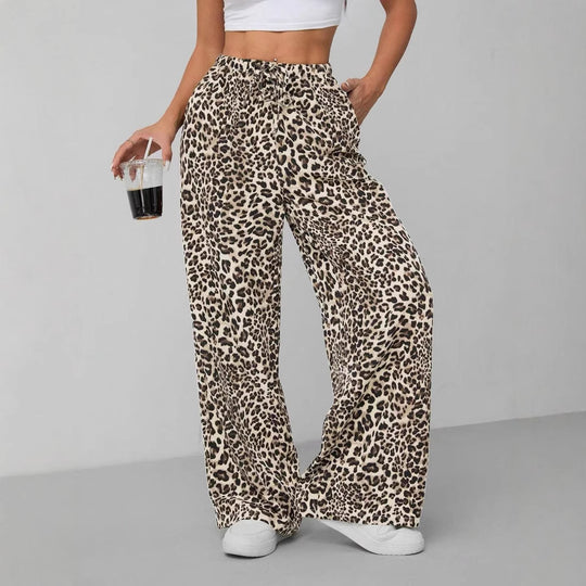 Damen Relaxed Fit Leopardenmuster Palazzo-Hose EB