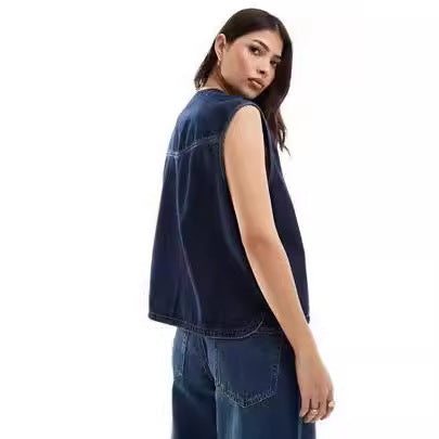 Damen Denim Bustier-Weste mit Schnürung EB