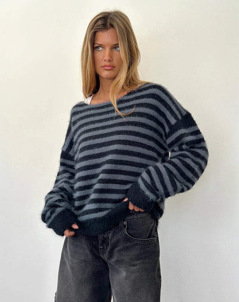 Damen modischer gestreifter Pullover mit lockerer Passform EB