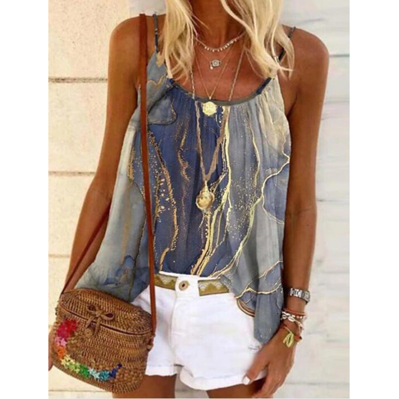 Damen Sommerliches Tanktop mit modischem Marmormuster EB