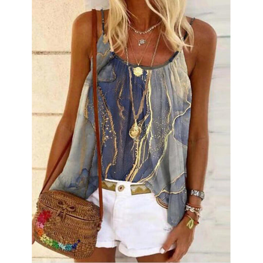 Damen Sommerliches Tanktop mit modischem Marmormuster EB