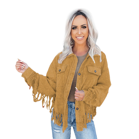 Damen Fransen-Jacke aus Denim im lässigen Oversize-Schnitt EB