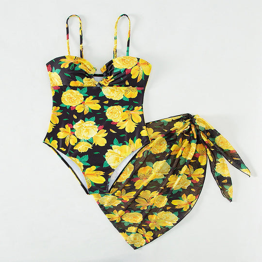 Damen Floral Print Einteiler mit Wickelrock EB