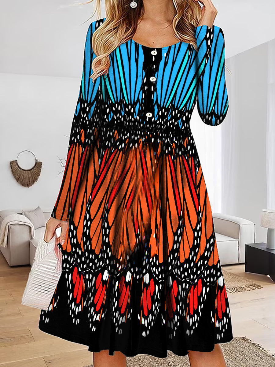 Damen Maxikleid mit einzigartigem Schmetterlingsdesign und Knopfdetails EB