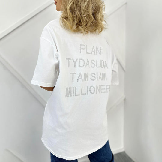 Damen oversized Statement-T-Shirt mit Strassschrift auf dem Rücken Eichborn Berlin