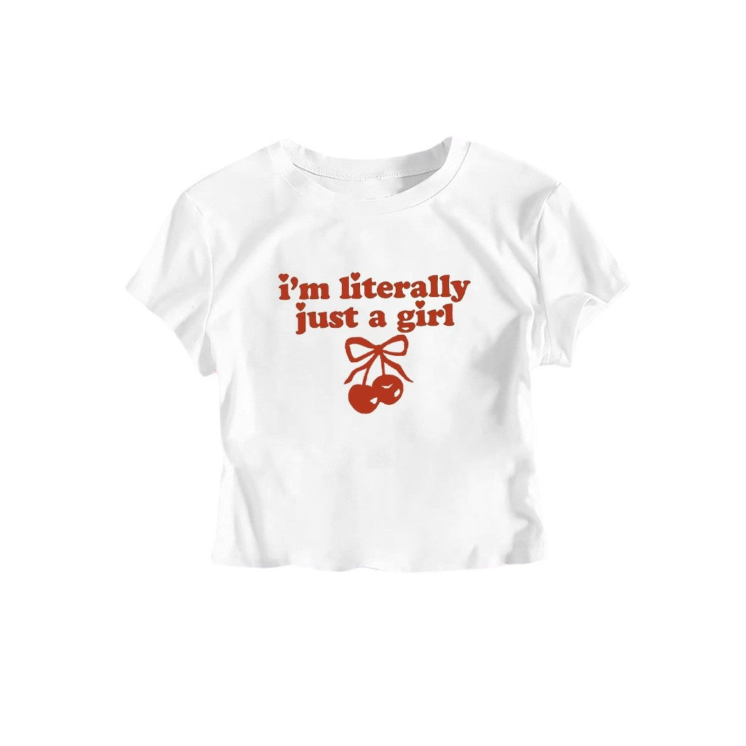 Damen Crop-T-Shirt mit frechem Kirschmotiv und verspielt künstlerischem Design EB