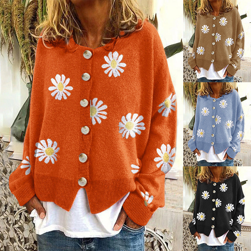 Damen Farbiger Baumwollpullover mit Blumenmuster EB