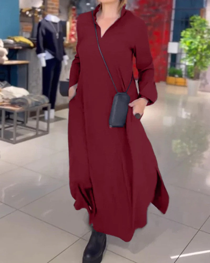 Damen Langblusenkleid mit praktischen Seitentaschen und modernem Schnitt EB