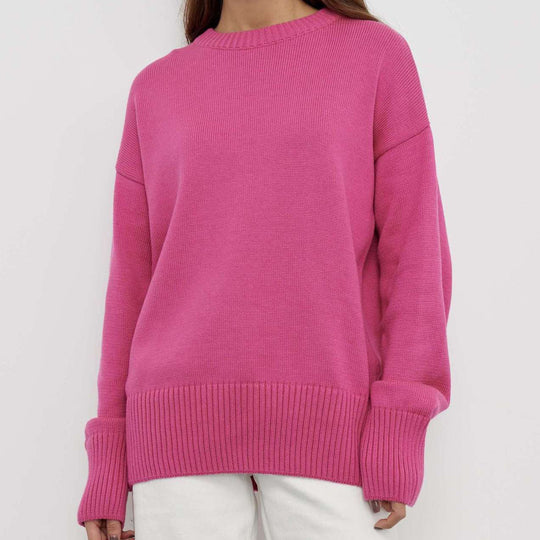 Damen Oversized Pullover mit feinem Strickmuster und breiten Bündchen EB