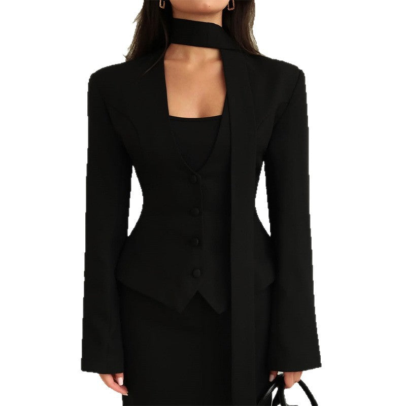 Damen taillierte Blazer-Top mit schmalem Kragen EB