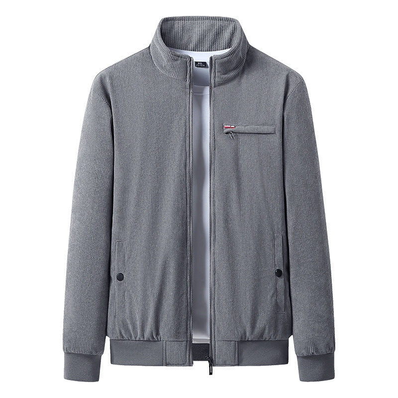 Herren hochwertiger Cordblouson mit Teddy-Innenfutter, Stehkragen und Brust-Reißverschluss EB