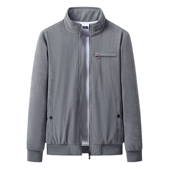 Herren hochwertiger Cordblouson mit Teddy-Innenfutter, Stehkragen und Brust-Reißverschluss EB