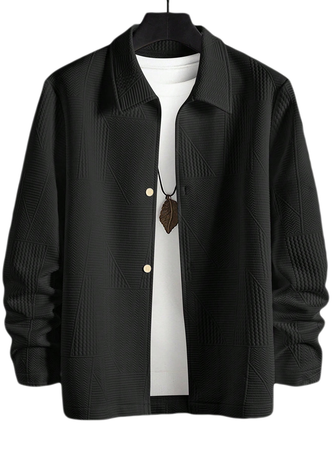 Herren nan strukturierte Shirtjacke im Patchwork-Relief mit Hemdkragen EB