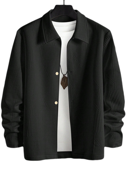 Herren nan strukturierte Shirtjacke im Patchwork-Relief mit Hemdkragen EB