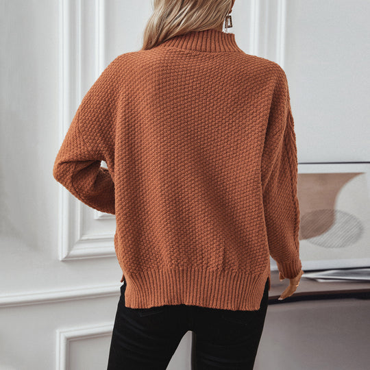 Damen Strickpulli mit auffälligem Zopfmuster und hohem Kragen EB