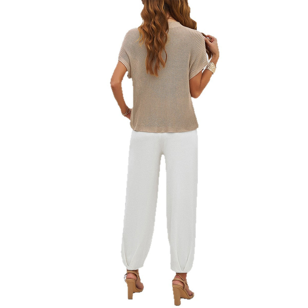Damen Lässiges Strickoberteil mit praktischer Brusttasche und bequemen Baggy-Hosen EB