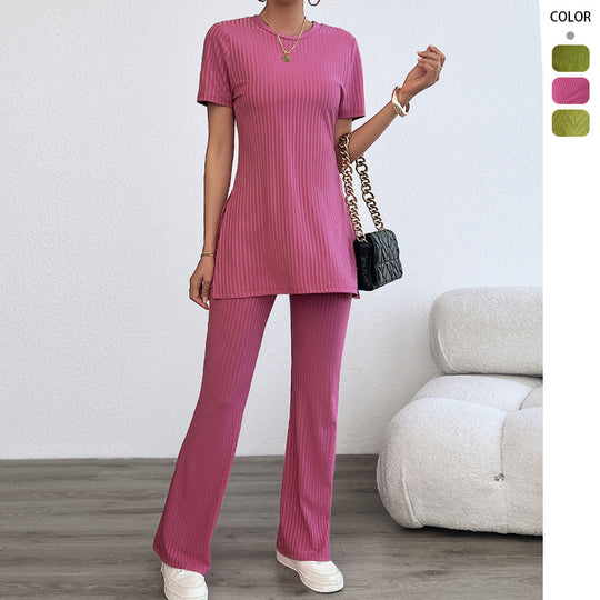 Damen lässiges Zweiteiliges Set im modernen Rippenlook mit hohem Tragekomfort EB
