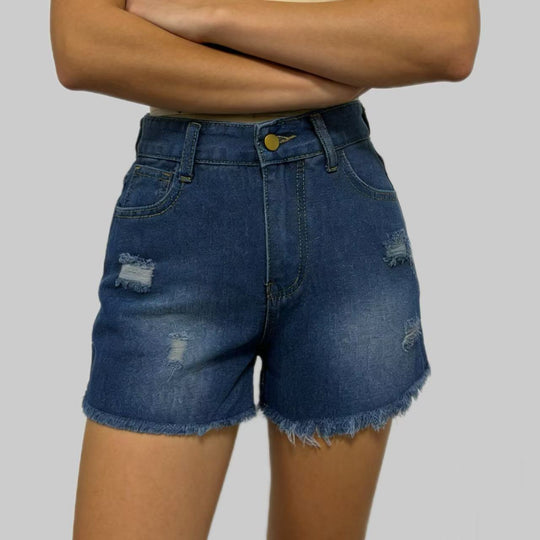Damen Designer Denim-Shorts mit Fransen und ausgefranstem Saum EB