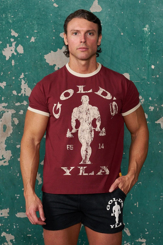 Herren nan Vintage Trainingsshirt mit Rundhalsausschnitt Kontrastbündchen und Retro-Bodybuilding-Druck EB