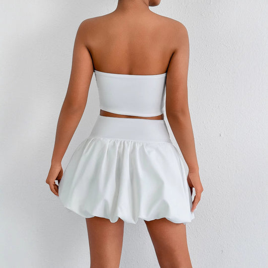 Damen Bandeau Mini Kleid mit Cut-Out-Details und voluminösem Rock EB