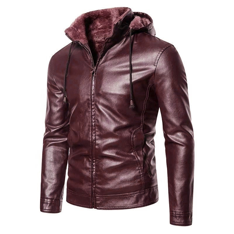 Herren modische Kunstlederjacke mit warmem Innenfutter EB