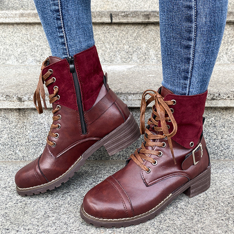 Damen Schnürstiefel mit modischem Wildleder-Detail und robustem Blockabsatz EB