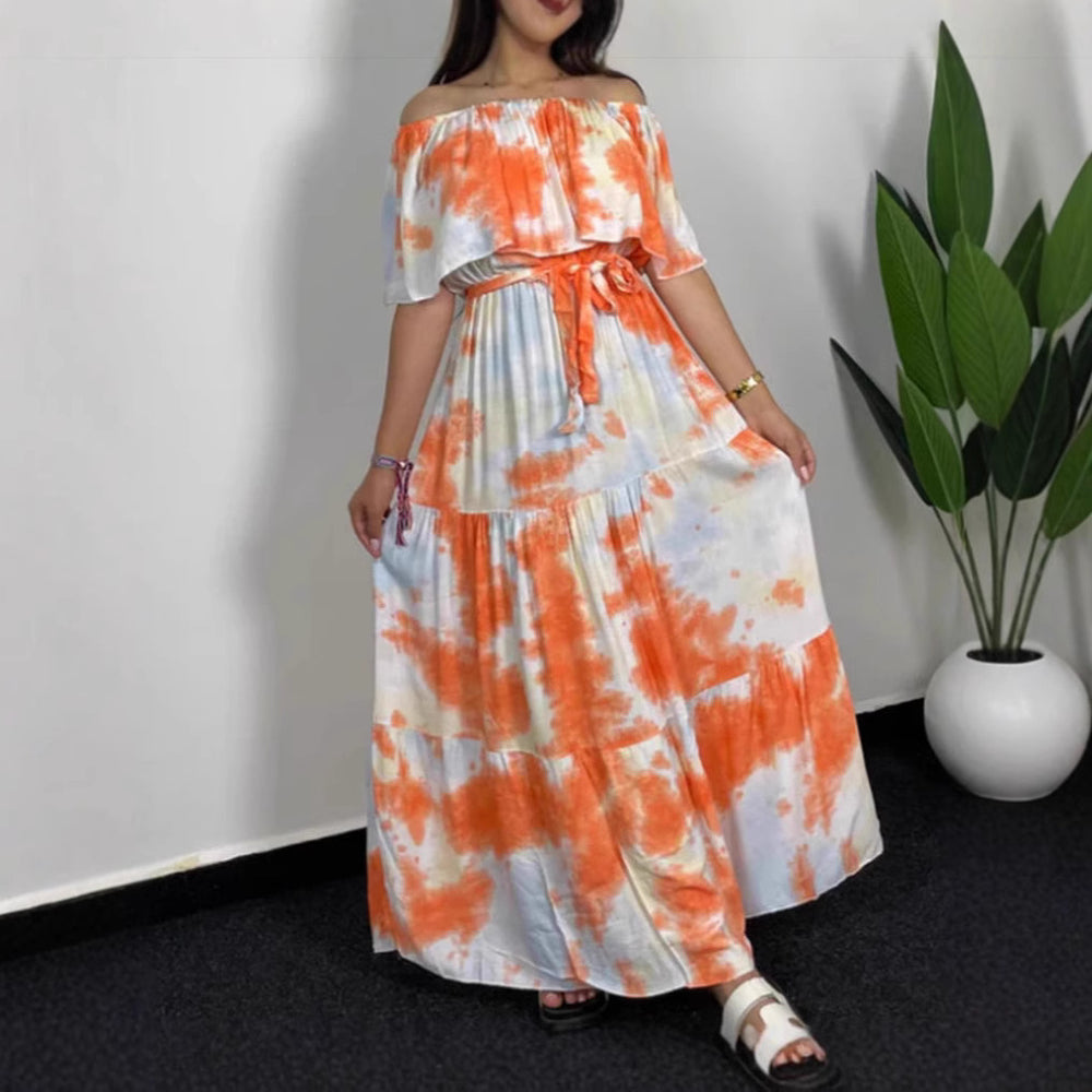 Damen Maxikleid mit Off-Shoulder-Design und geschmackvollem Bindegürtel EB