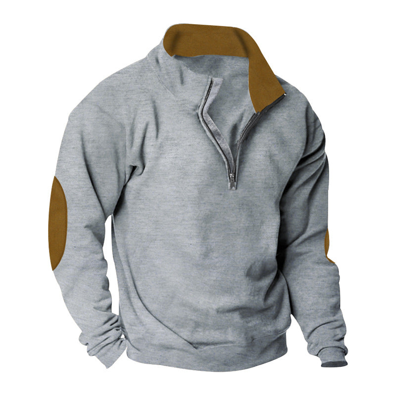 Herren nan Halbzip-Sweatshirt mit Stehkragen, Kontrastkragenfutter und Ellbogenpatches EB