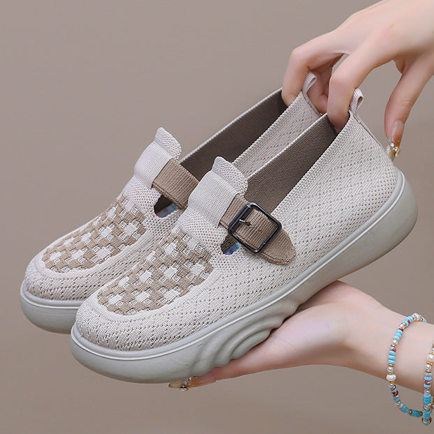 Damen Komfortable Slip-On Freizeitschuhe mit modischem Riemen EB