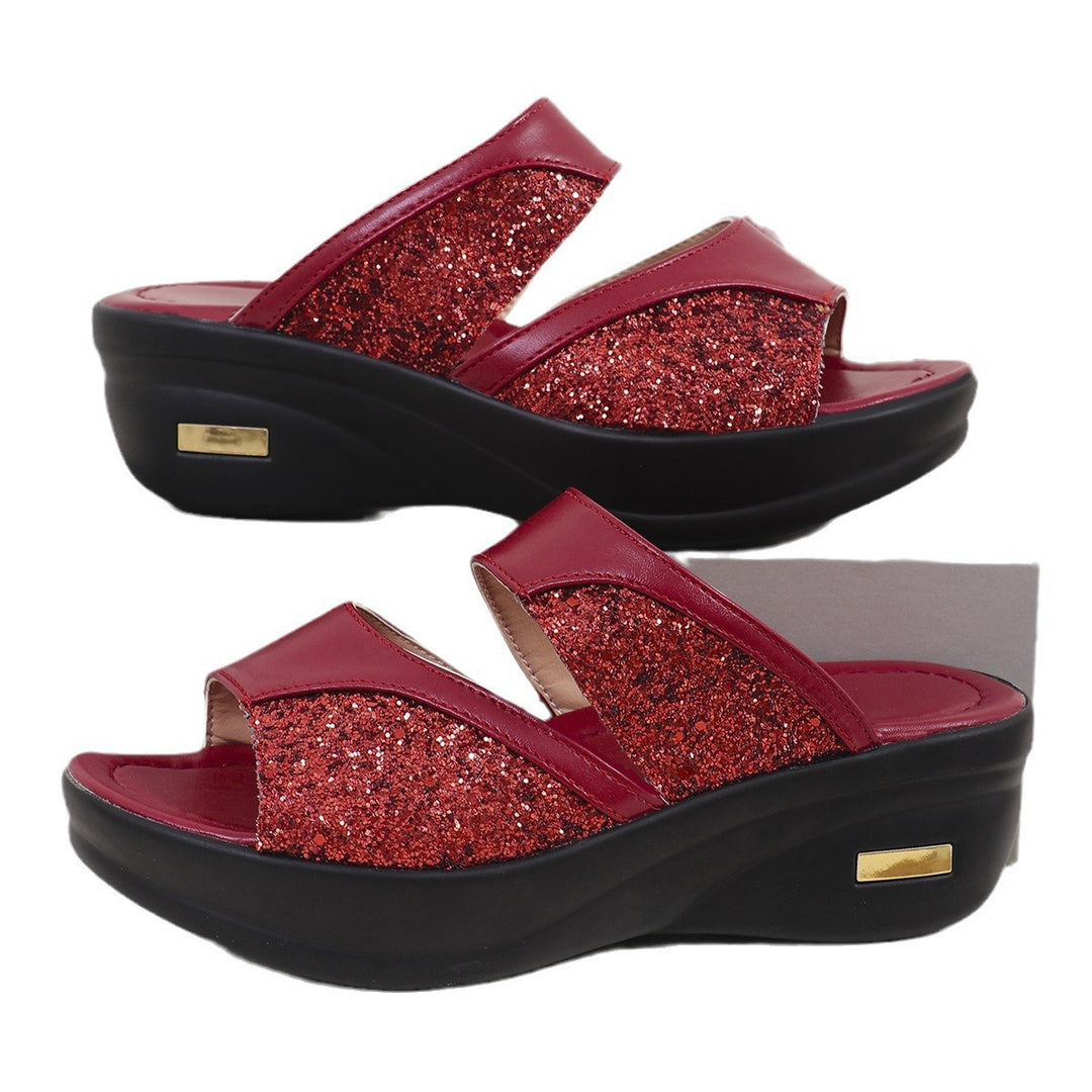 Damen modische Plateau-Sandalen mit Glitter und elastischen Riemen EB